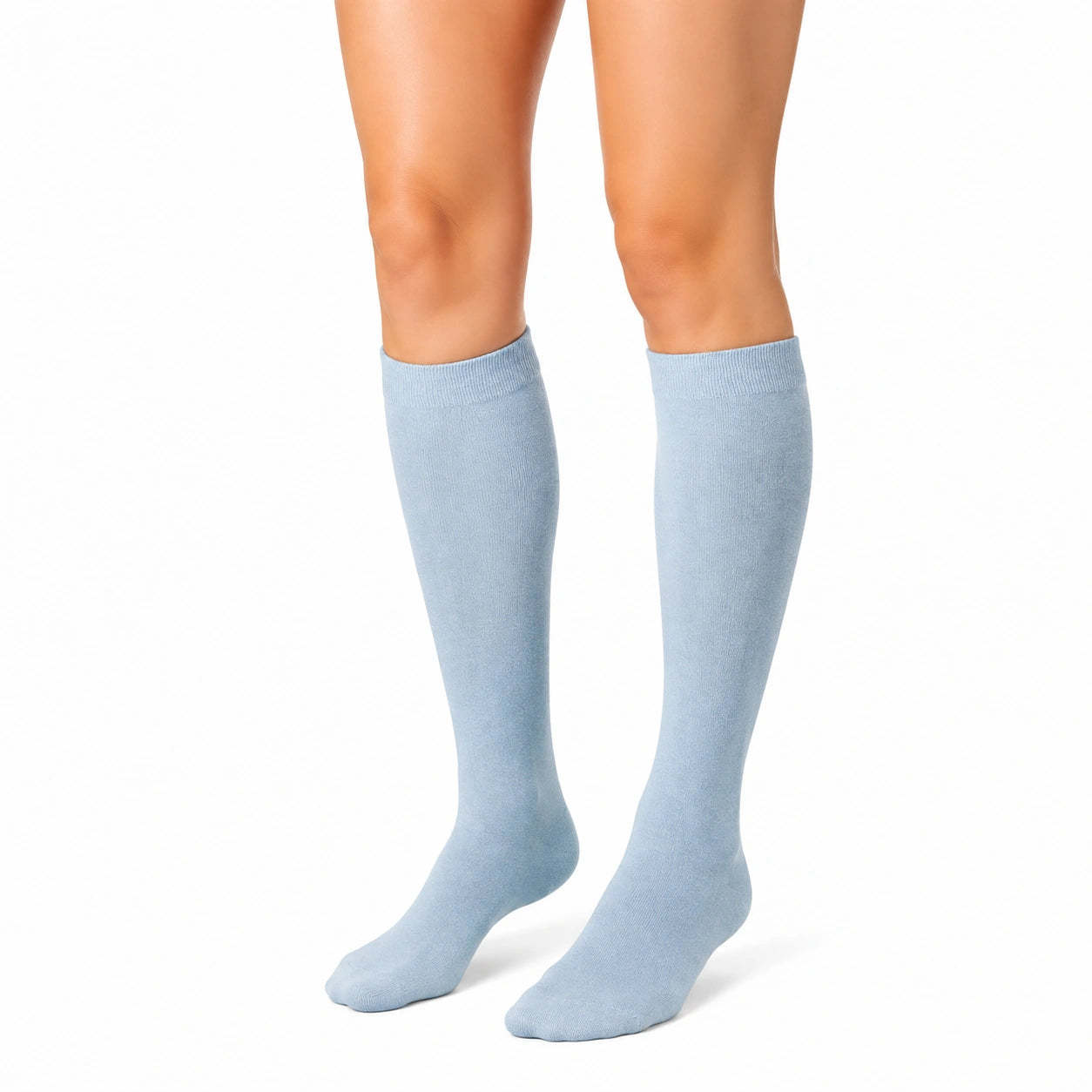Chaussettes hautes 35-38 bleu clair en maille unie style classique