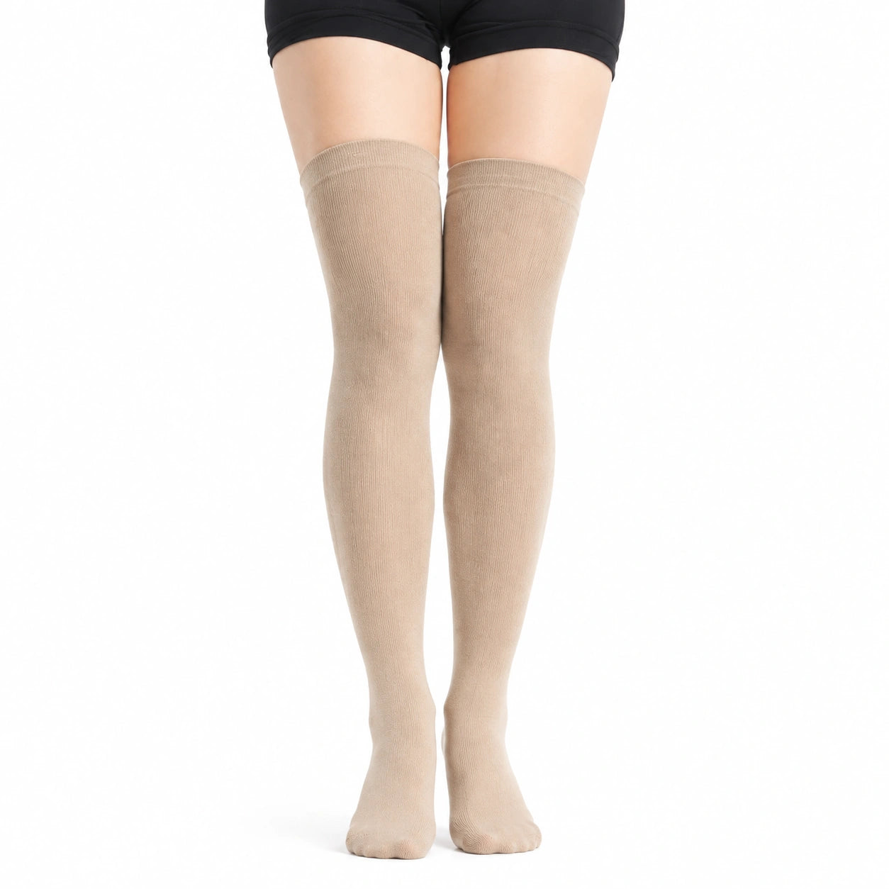 Chaussettes hautes 35-38 en maille textile beige pour femme style uni