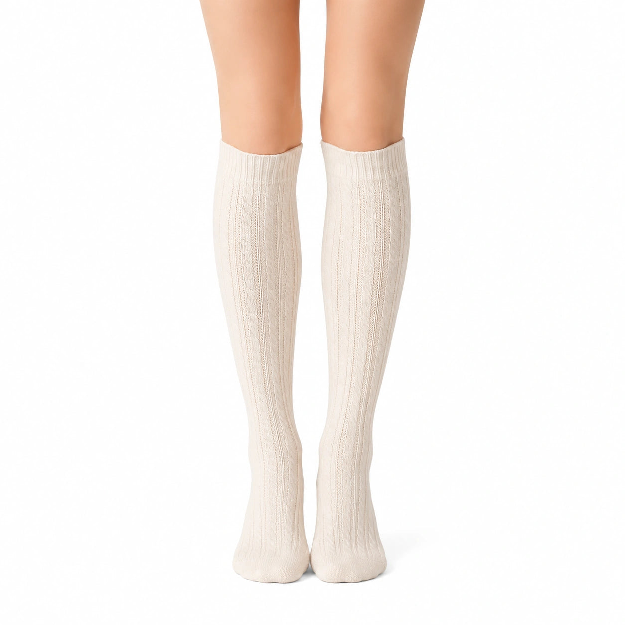 Chaussettes hautes 35-38 en maille écrue à torsades pour usage quotidien