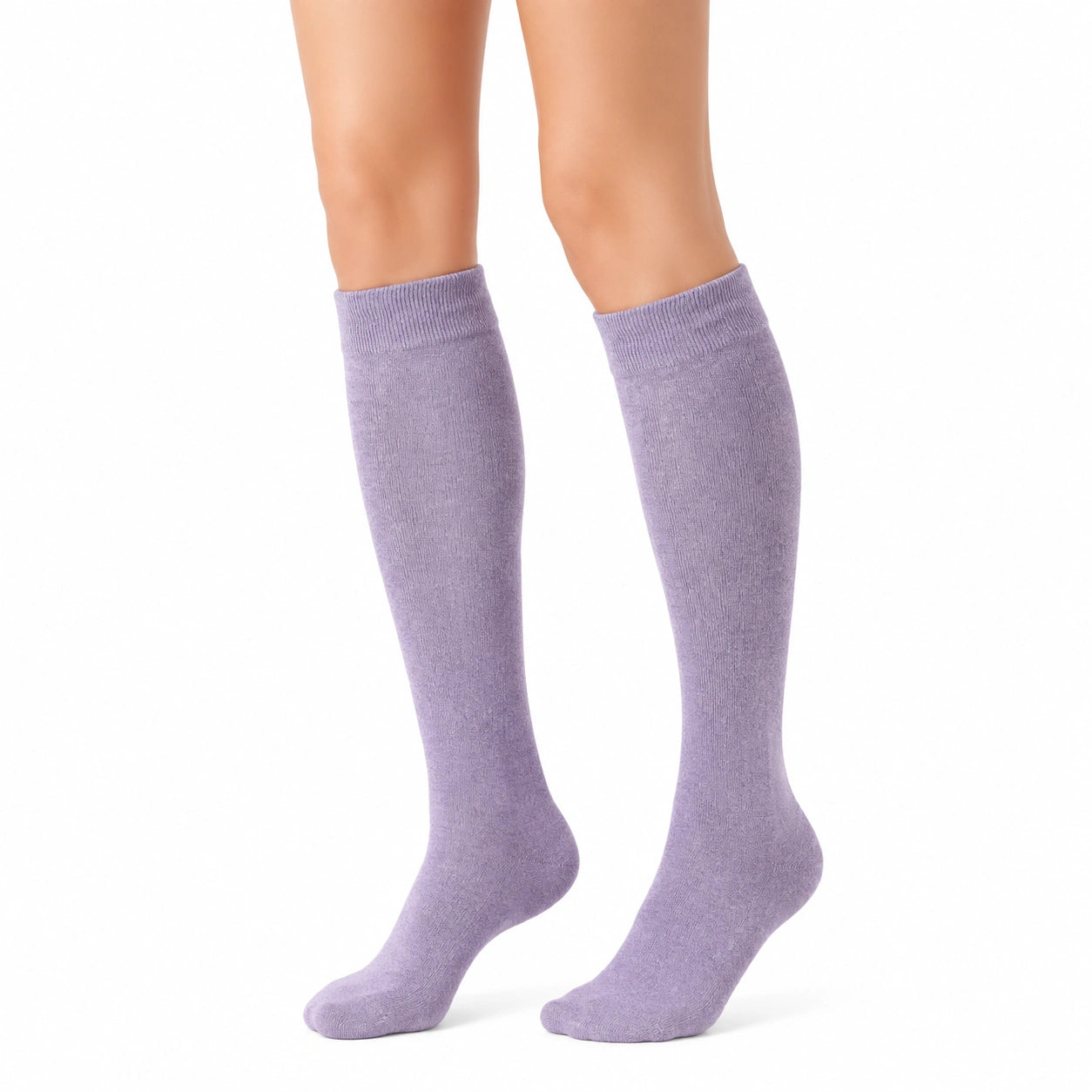 Chaussettes hautes 39-42 textile tricoté lilas style uni
