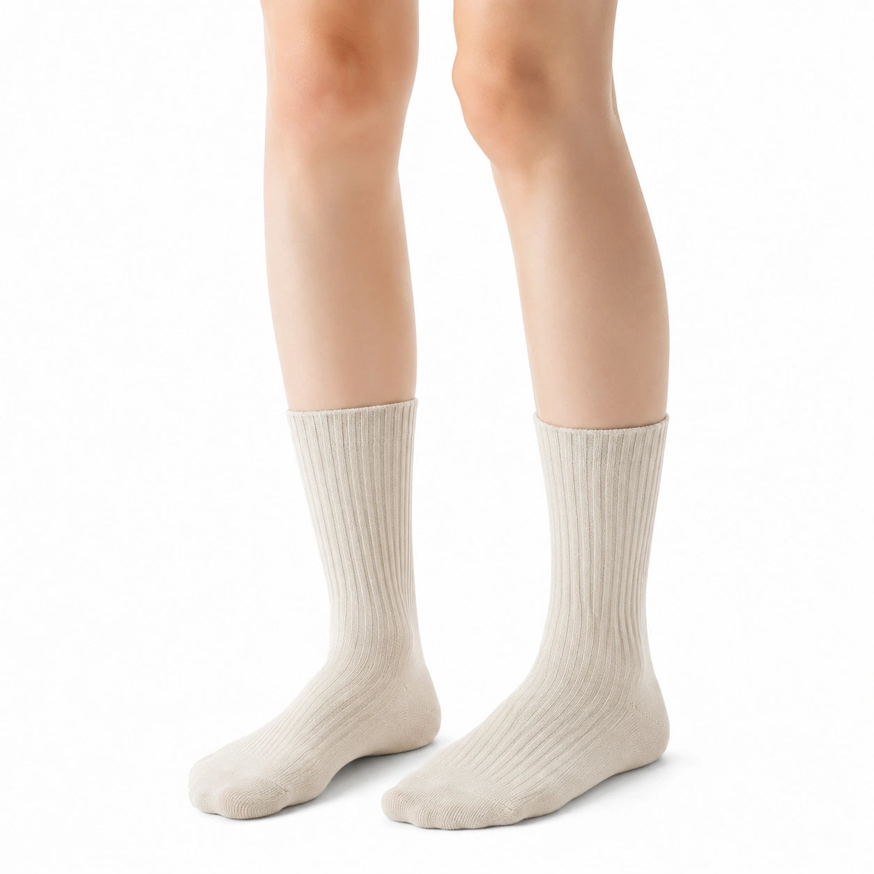 Chaussettes mi-mollet 35-38 en maille beige côtelée unies confort quotidien