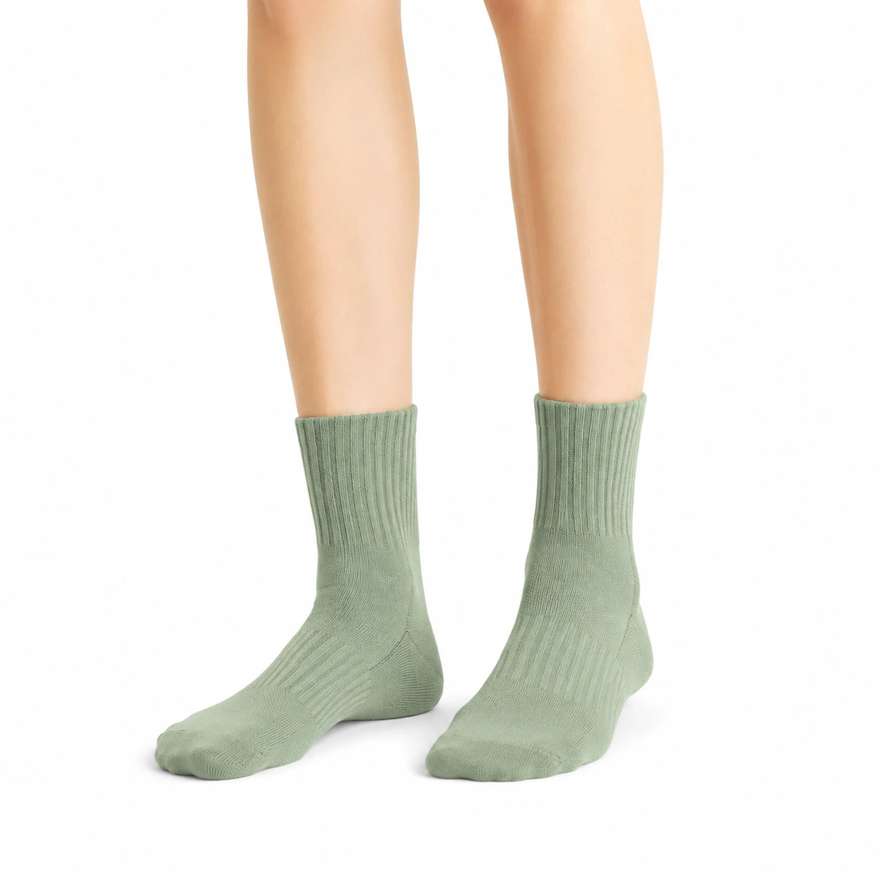 Chaussettes mi-mollet 35-38 vert sauge en maille côtelée confort