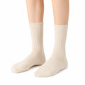 Chaussettes mi-mollet 39-42 en maille beige à côtes unies