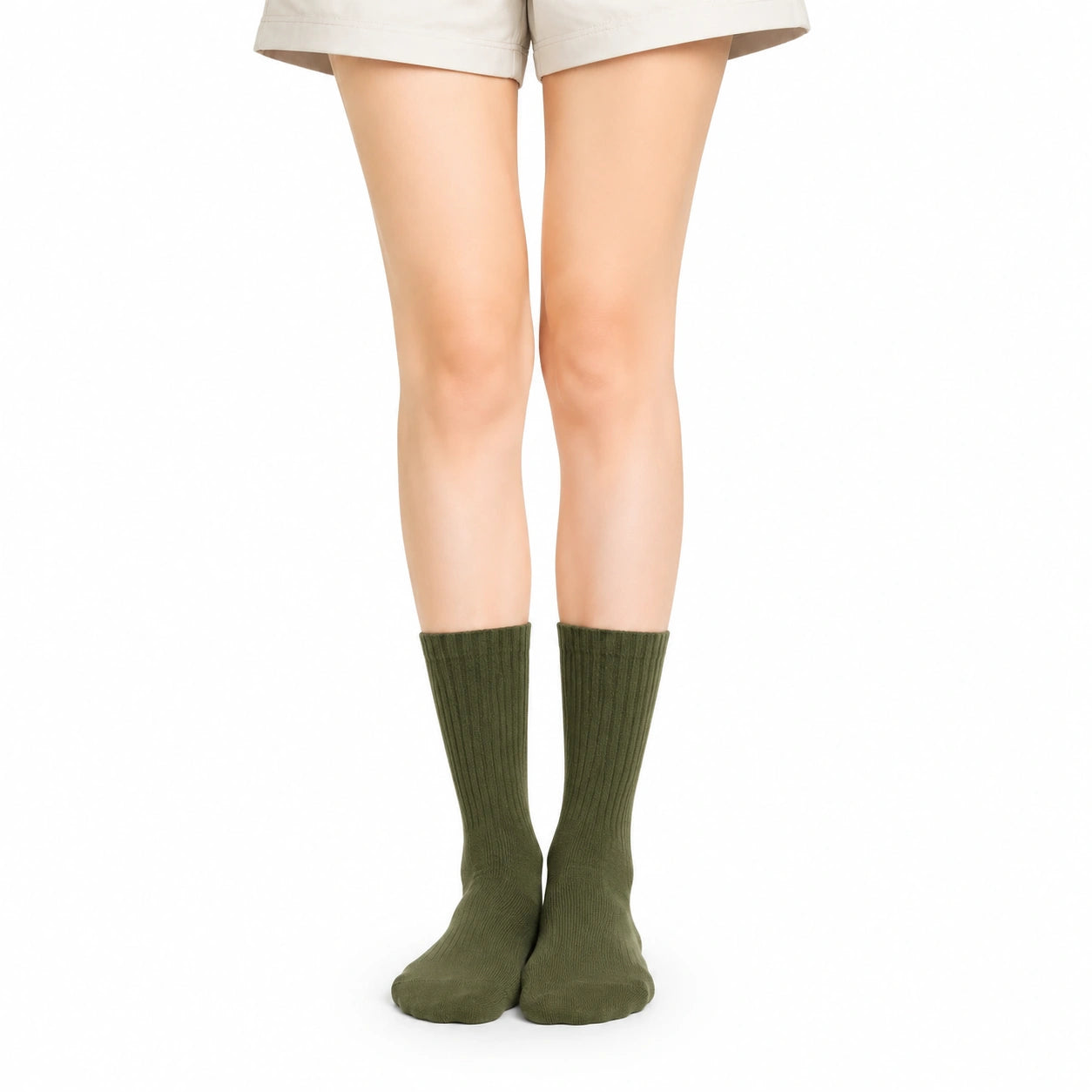 Chaussettes 39-42 vert kaki en maille côtelée style mi-mollet