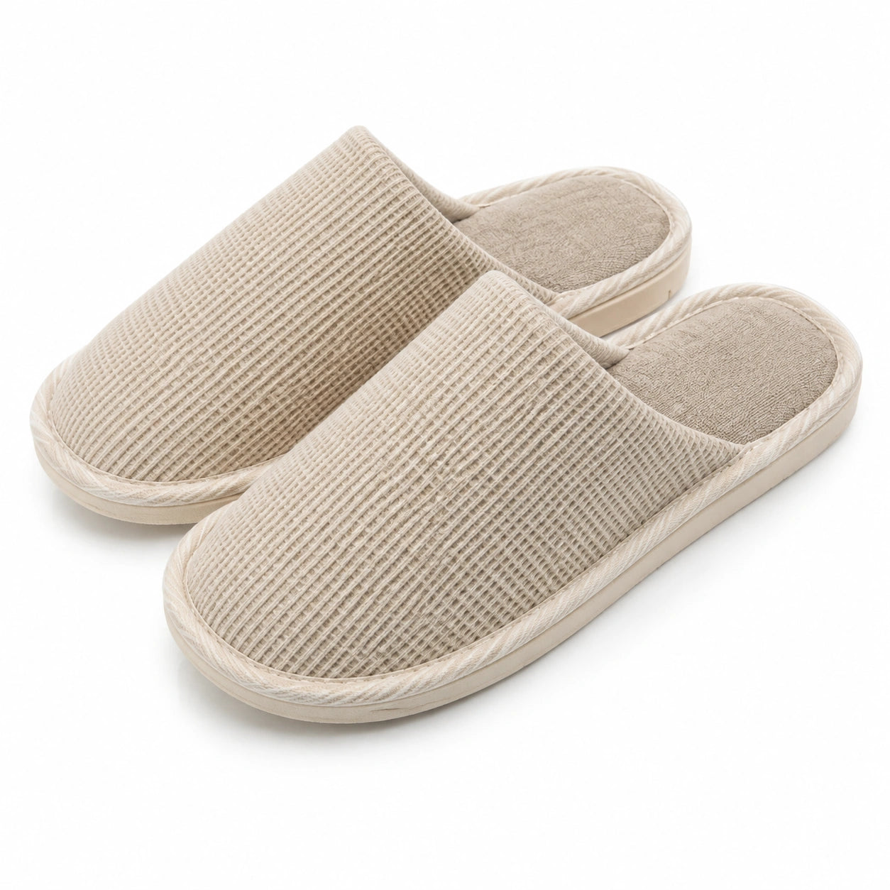 Chaussons 38/39 en textile beige à enfiler pour intérieur style côtelé