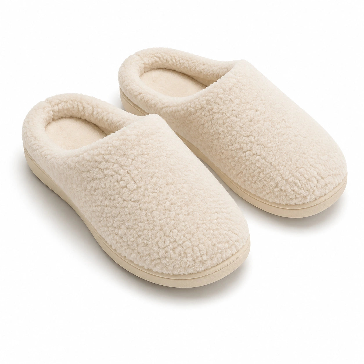 Chaussons 40/41 en textile bouclette écru - mules d'intérieur confortables