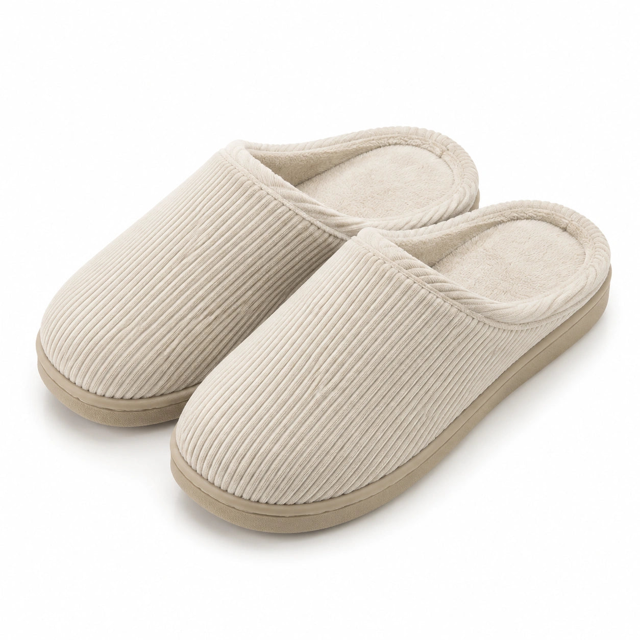 Chaussons 40/41 en textile côtelé beige à semelle antidérapante pour intérieur