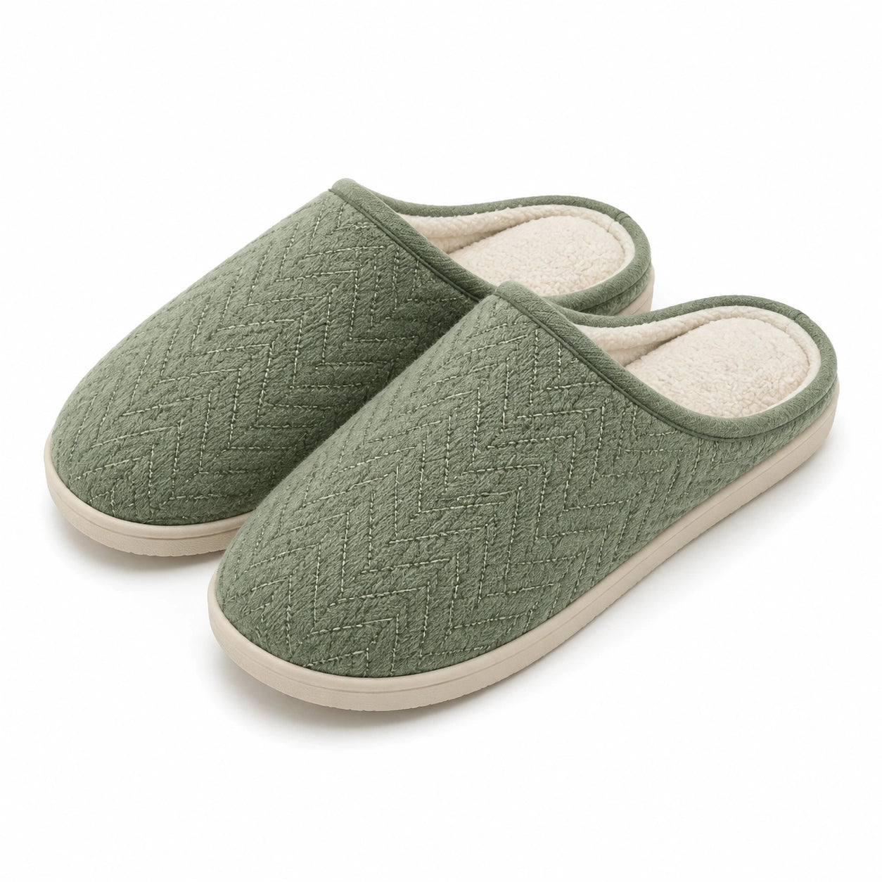 Chaussons mules 42/43 en textile vert avec doublure douce pour intérieur