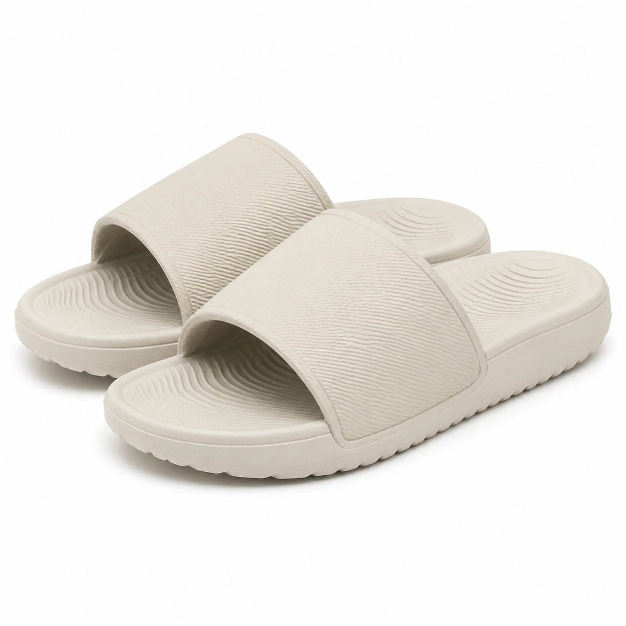 Claquettes 42/43 en mousse EVA beige pour douche à semelle rainurée