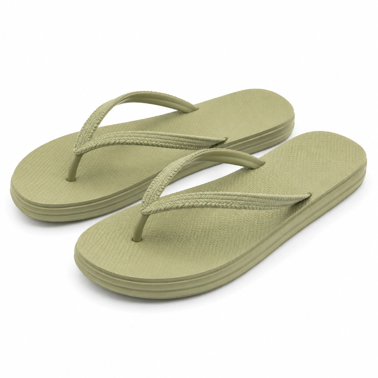 Tongs 42/43 en caoutchouc synthétique vert kaki à semelle texturée pour plage et piscine