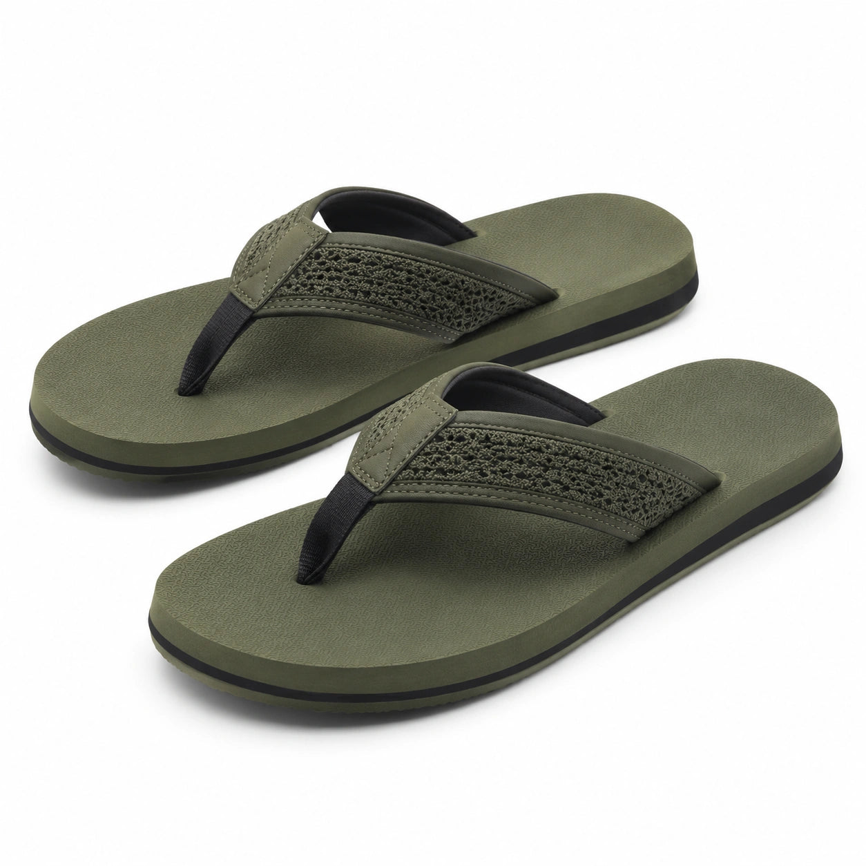 Tongs 38/39 vert kaki en matière synthétique à bride textile pour plage et loisirs